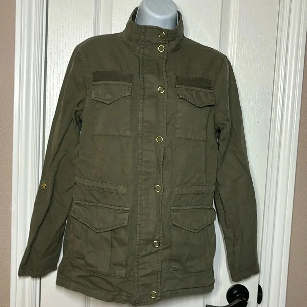Forever New Women's Army Green Military Utility Zip & Snap Front Jacket USA 2